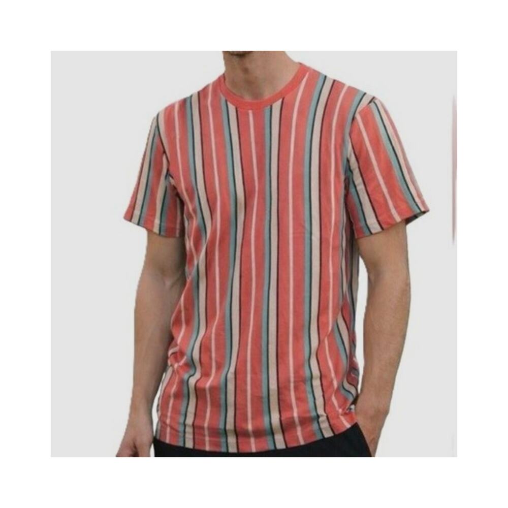 San Francisco Work Shirt Mens Size M Pink Stripe Short Sleeve Crew Neck Cotton